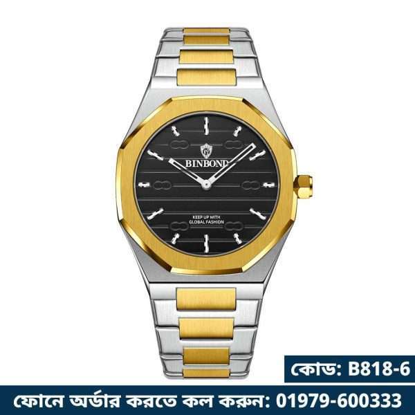 06: BINBOND 818 Golden Black | Brand Casual Men's Quartz Watch Octagonal Luxurious And Fashionable