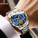 18.BINBOND B1236 Golden Blue | Brand Fashion Tourbillon Dial Quartz Watches Men’s Luxury Stainless Steel - Image 2
