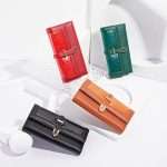 Women’s Fashionable Green Long Wallet with Crocodile Patterned, Buckle and Stone Design - Image 2