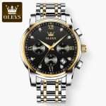 OLEVS 2858 Golden Black | Watches for Men Top Brand Luxury Chronograph Luminous Quartz Watch Fashion Business Stainless Steel Wristwatch - Image 2