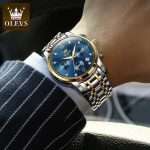 OLEVS 2858 Golden Blue | Watches for Men Top Brand Luxury Chronograph Luminous Quartz Watch Fashion Business Stainless Steel Wristwatch - Image 3