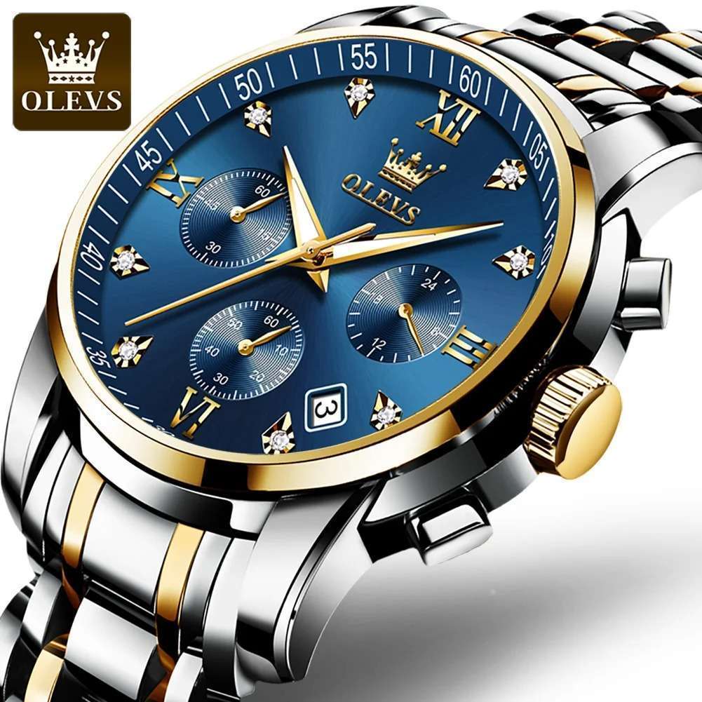OLEVS-2858-Blue-5.jpeg OLEVS 2858 Golden Blue | Watches for Men Top Brand Luxury Chronograph Luminous Quartz Watch Fashion Business Stainless Steel Wristwatch - Image 1