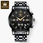OLEVS 2858 Full Black | Watches for Men Top Brand Luxury Chronograph Luminous Quartz Watch Fashion Business Stainless Steel Wristwatch - Image 3