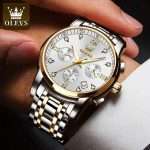 OLEVS 2858 Golden White | Watches for Men Top Brand Luxury Chronograph Luminous Quartz Watch Fashion Business Stainless Steel Wristwatch - Image 2