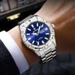 11: POEDAGAR 959 Silver Blue | Luxury Quartz Man Watch Luminous Date Week Men Watch Military Stainless Steel Men's Watches Sport Male Clock - Image 3