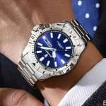 11: POEDAGAR 959 Silver Blue | Luxury Quartz Man Watch Luminous Date Week Men Watch Military Stainless Steel Men's Watches Sport Male Clock - Image 2
