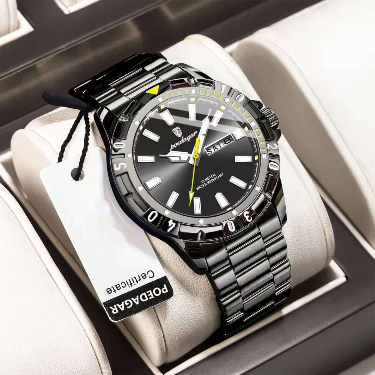 POEDAGAR-959-Full-Black-2.jpeg 14.POEDAGAR 959 Full Black | Luxury Quartz Man Watch Luminous Date Week Men Watch Military Stainless Steel Men's Watches Sport Male Clock - Image 1