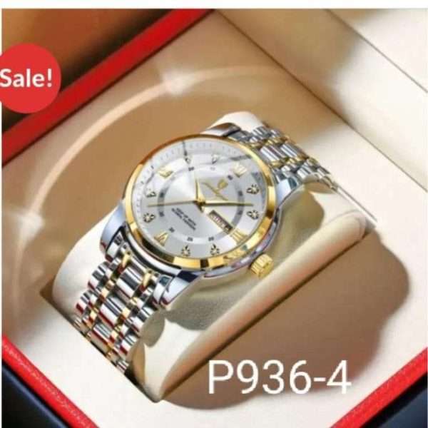 POEDAGAR 936 Golden White | Brand New Fashion Quartz Watch for Men Stainless Steel Sports Luminous Date Week Luxury Men's Watches
