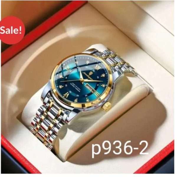 POEDAGAR 936 Golden Blue | Brand New Fashion Quartz Watch for Men Stainless Steel Sports Luminous Date Week Luxury Men's Watches Reloj