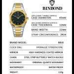 06: BINBOND 818 Golden Black | Brand Casual Men's Quartz Watch Octagonal Luxurious And Fashionable - Image 4
