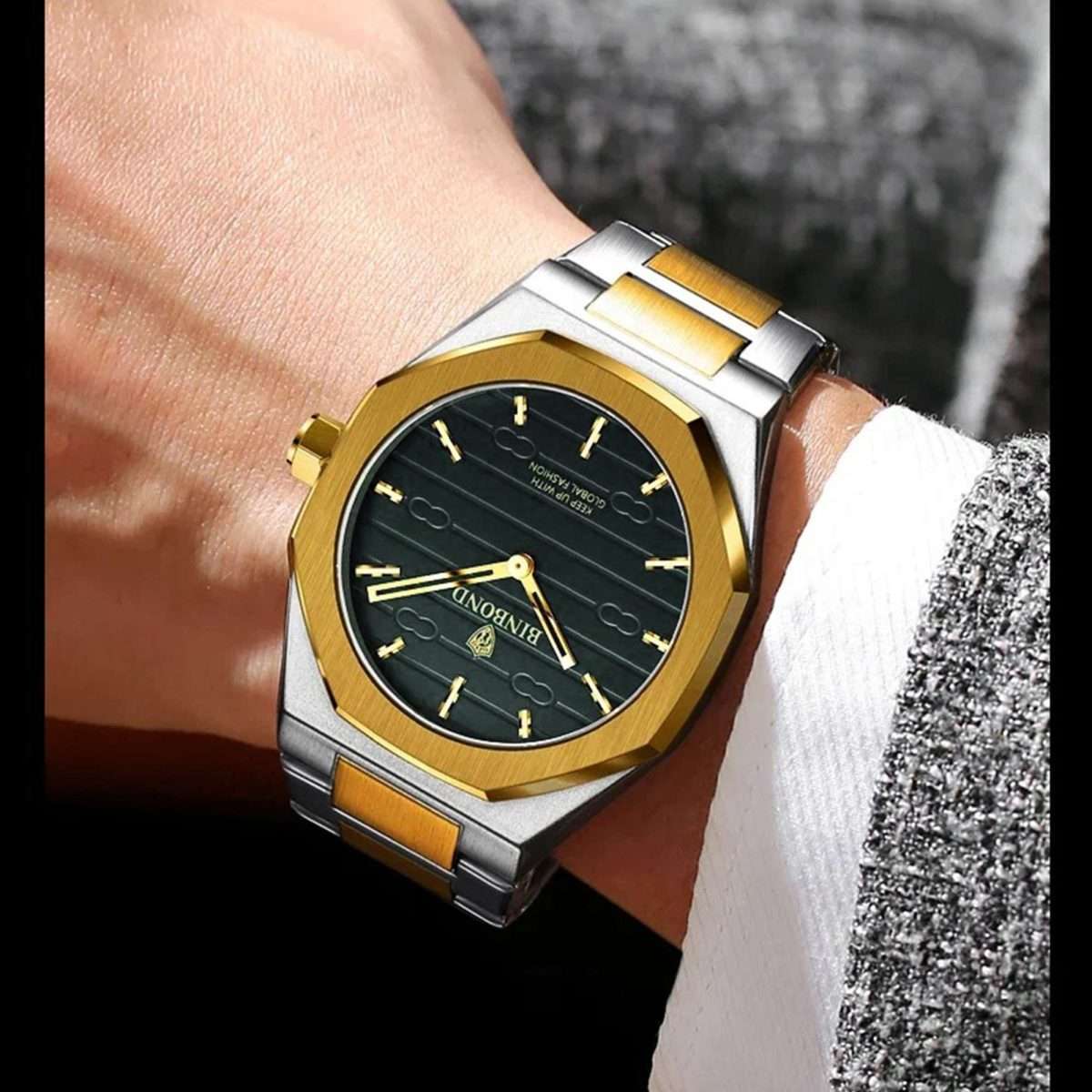 06: BINBOND 818 Golden Black | Brand Casual Men's Quartz Watch Octagonal Luxurious And Fashionable - Image 3