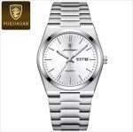 02: POEDAGAR 930 Silver White Men’s New Luxury Luminous Date Week Stainless Steel Quartz Watch For Men