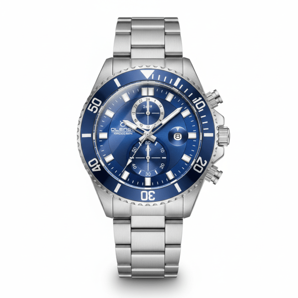 05: OLENSE 9009m New Stainless Steel Mens Watches Classic Six Pointers Multifunction Quartz Watch Casual Waterproof Date Chronograph Clock