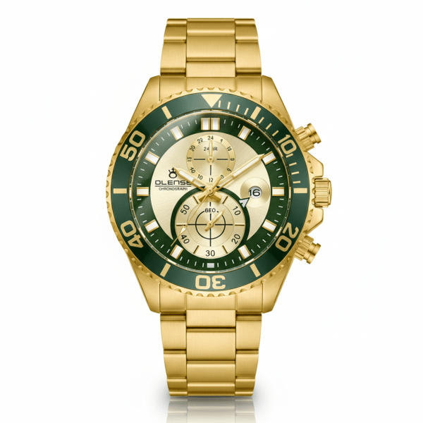 02: OLENSE 9009m New Stainless Steel Mens Watches Classic Six Pointers Multifunction Quartz Watch Casual Waterproof Date Chronograph Clock