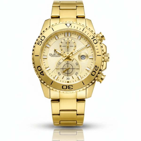 07: OLENSE 9009m New Stainless Steel Mens Watches Classic Six Pointers Multifunction Quartz Watch Casual Waterproof Date Chronograph Clock