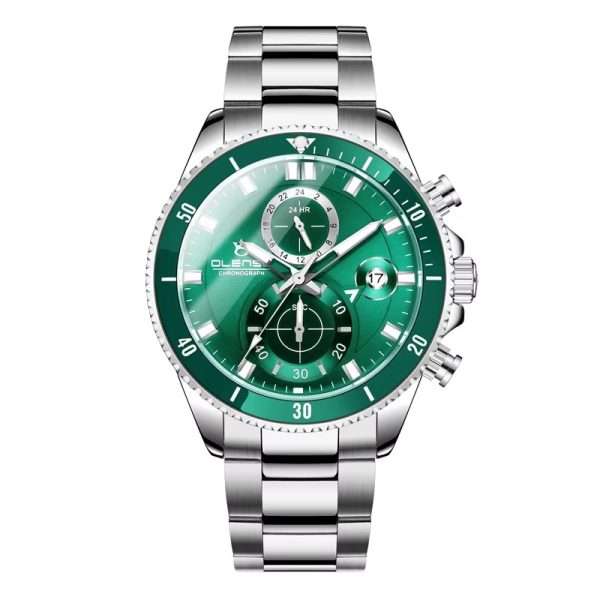 04: OLENSE 9009m New Stainless Steel Mens Watches Classic Six Pointers Multifunction Quartz Watch Casual Waterproof Date Chronograph Clock